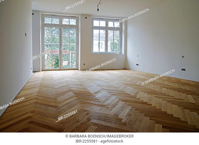 Newly laid parquet flooring, wooden floor, building renovation, Germany, Europe