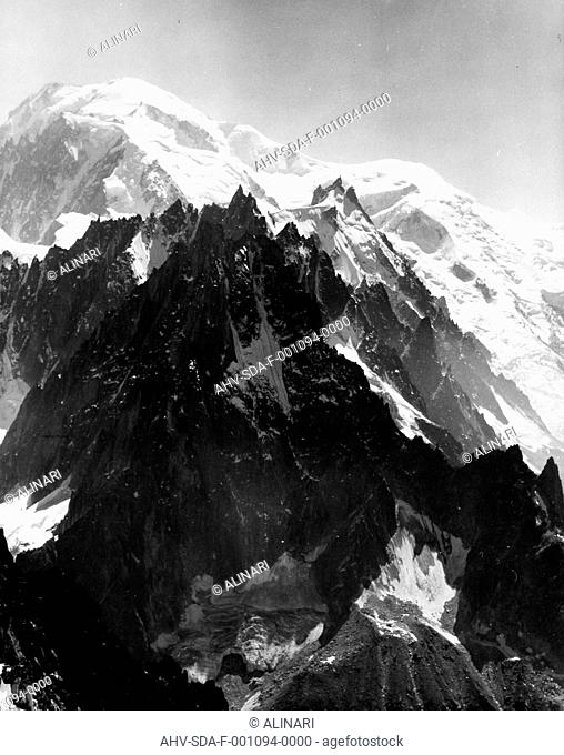 Snow-capped peak of Les Grand Montets, the French side of Mont Blanc, shot 1950-1960 by Stanimirovitch, Dušan