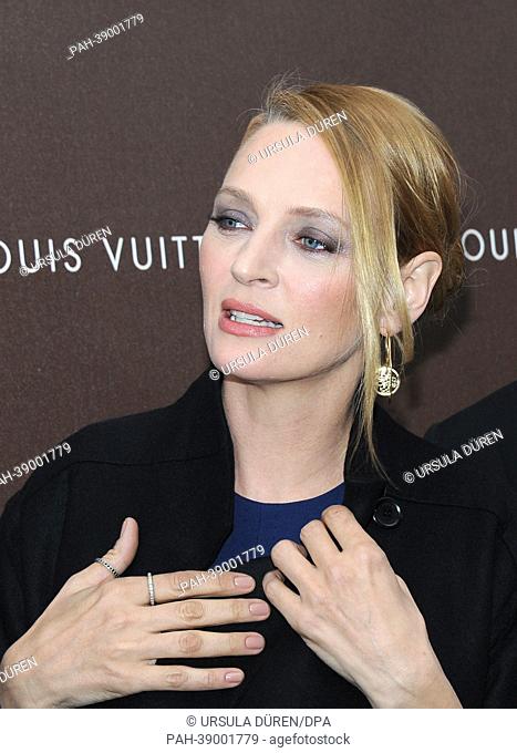 US actress Uma Thurman poses at the opening of a new store of the French fashion label Louis Vuitton in Munich, Germany, 23 April 2013