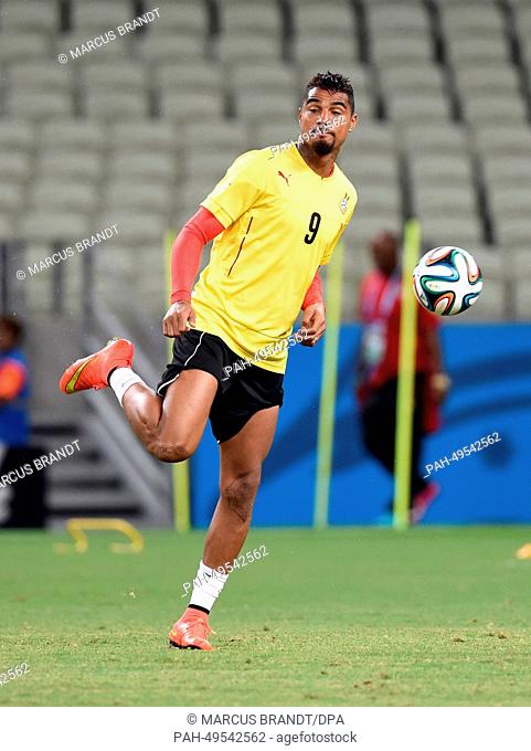 Kevin-Prince Boateng of Ghana plays the ball during a training session at the Estadio Castelao in Fortaleza, Brazil, 20 June 2014