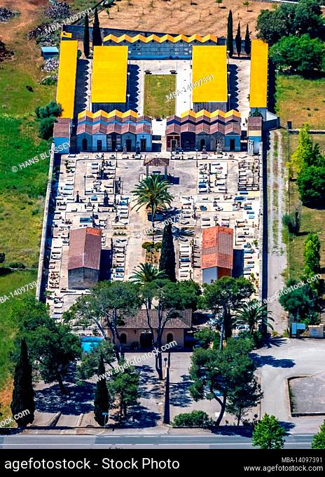 aerial view, cementeri de llubí, cemetery in llubí, mallorca, balearic islands, spain