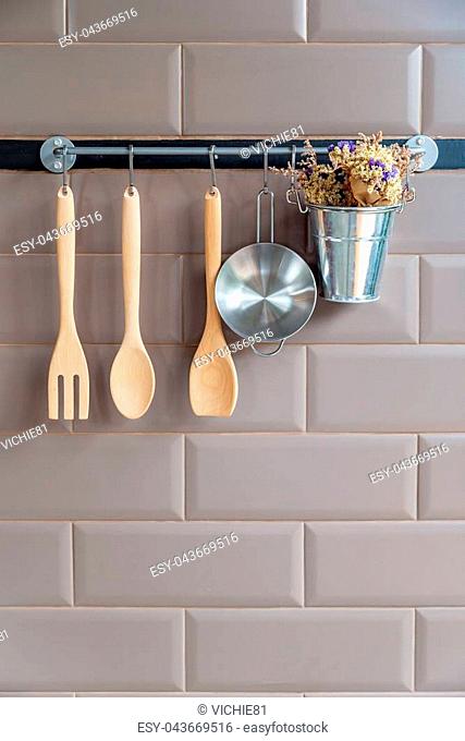 Kitchen decoration with wooden fork and spoon