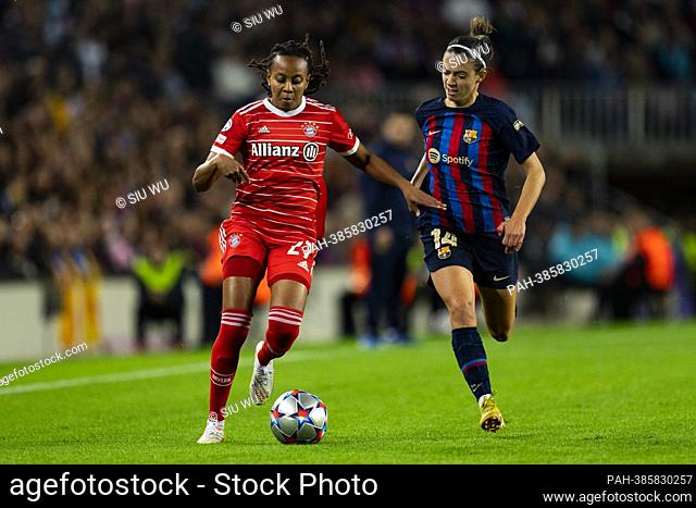 Emelyne Laurent (Bayern Munchen) duels for the ball against Aitana (FC Barcelona) during the Women?s Champions League football match between FC Barcelona and...