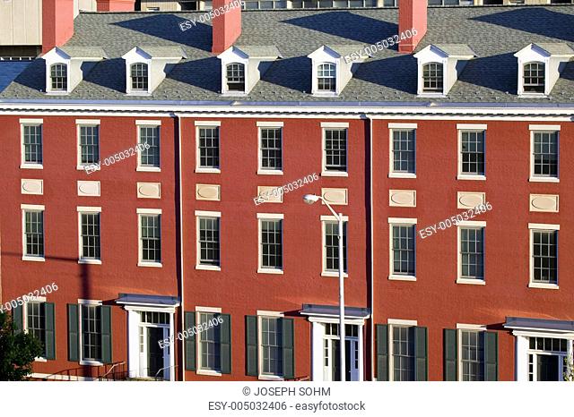 Renovated red-brick town homes , known as Row Houses, of downtown Baltimore, Maryland