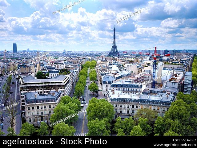 Morning view from Arc de Triomphe at Paris