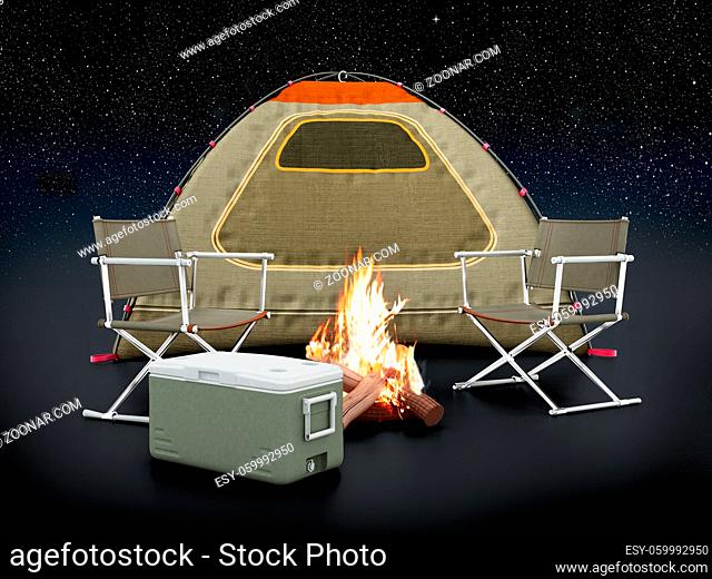 Camping tent on night background. 3D illustration