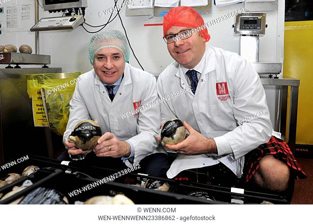 *** images are strictly embargoed until 00.01 Monday January 25, 2016 *** Cabinet Secretary for Food Richard Lochhead visits leading haggis manufacturer...