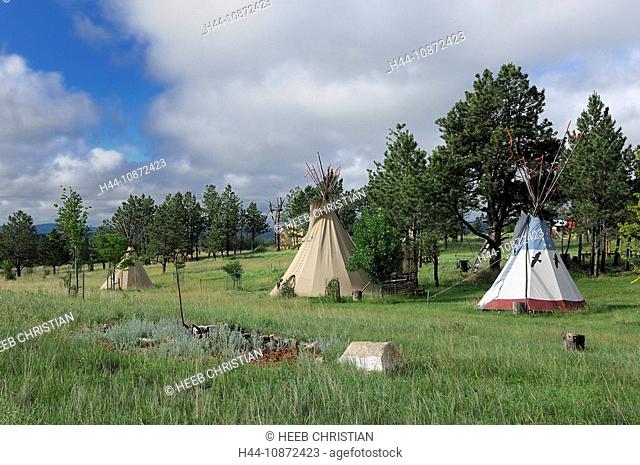 Tipi Camp, Charly Juchlers Camp, Black Hills, South Dakota, USA