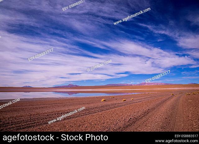Reflections in desert landscape in Bolivian altiplano