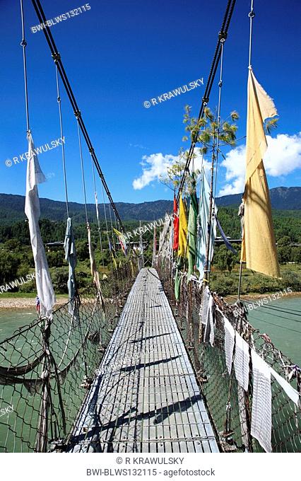 suspension bridge over the Bumthang-River, Bhutan, Jakar, Byakar