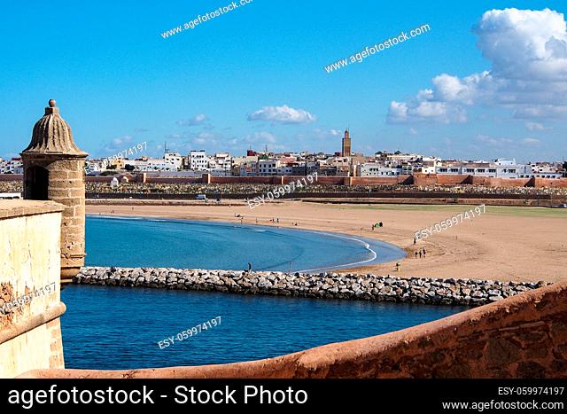View of the harbour of Rabat, Morocco located in the river Bou Regreg at the mouth of the Atlantic Ocean