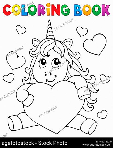 Coloring book Valentine unicorn theme 1 - picture illustration