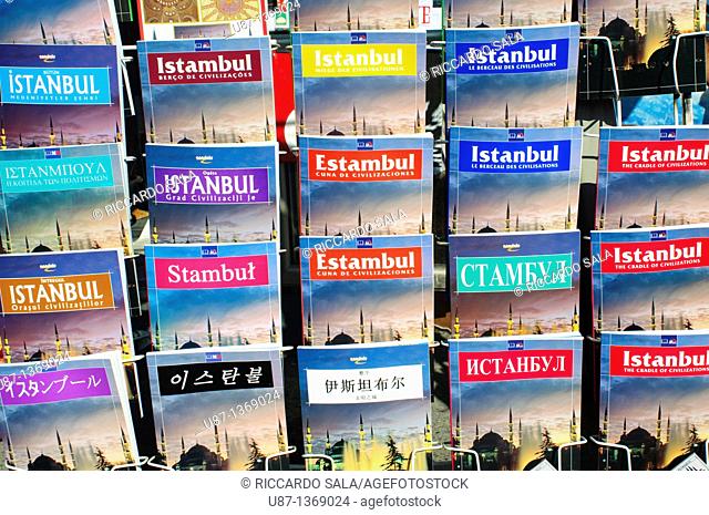 Istanbul, Turkey, Guidebooks on Display Outside a Shop