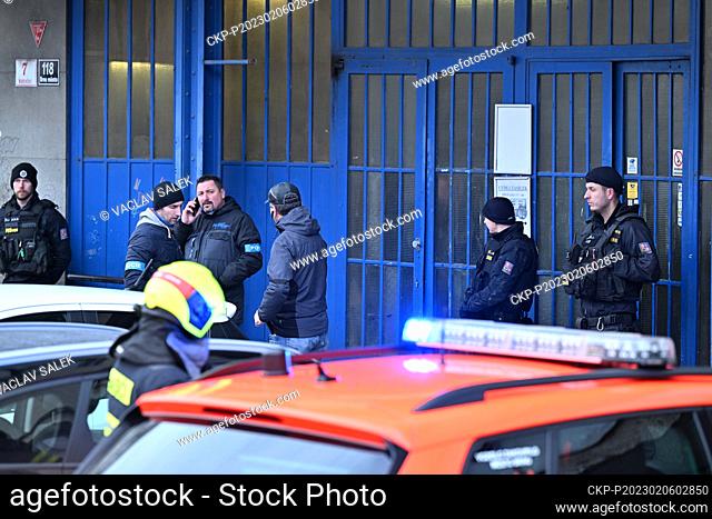 The police investigates report about bomb being placed at the post office in Nadrazni street in Brno, Czech Republic, February 6, 2023