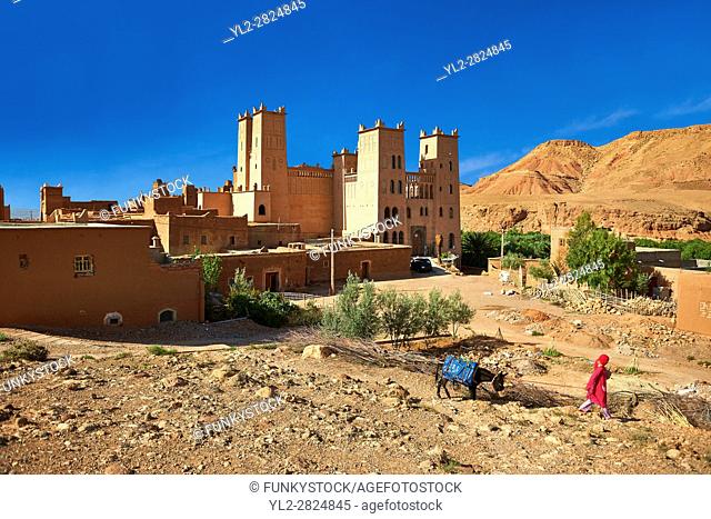 The Glaoui Kasbah's of Tamedaght in the Ounilla valley set surrounded by the hammada (stoney) desert in the foothills of the Altas mountains, Tamedaght, Morroco