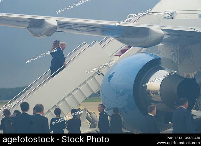 United States President Donald J. Trump and first lady Melania Trump board Air Force One at Joint Base Andrews, Maryland to attend a Flight 93 National Memorial...