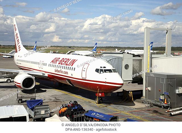 Air transport ; Air Berlin Boeing 737-800 landed ; Helsinki Vantaa Airport; Finland ; Scandinavian Countries ; Northern Europe NO PROPERTY RELEASE