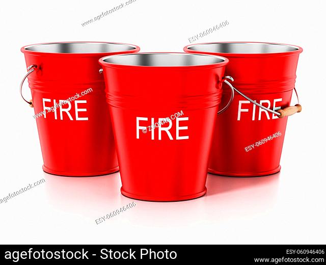 Vintage fire buckets isolated on white background. 3D illustration