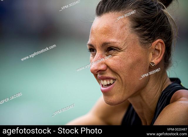 Belgian Eline Berings pictured after the women 100m hurdles race, at the Belgian athletics championships, Sunday 27 June 2021 in Brussels