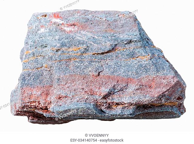 macro shooting of collection natural rock - ferruginous quartzite (jaspillite, hematite, quartzite) mineral stone isolated on white background
