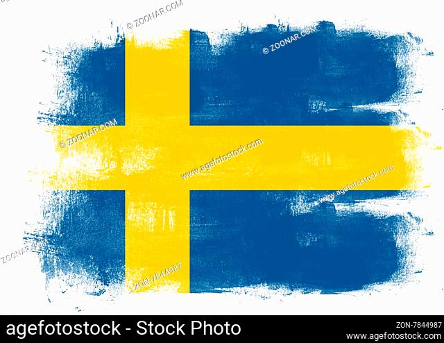 Flag of Sweden painted with brush on solid background