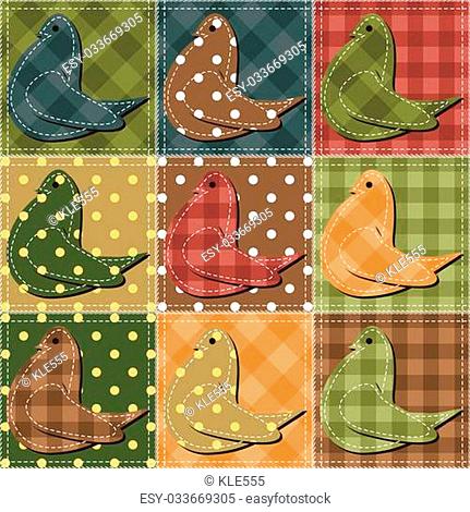 patchwork background with pigeons vector illustration
