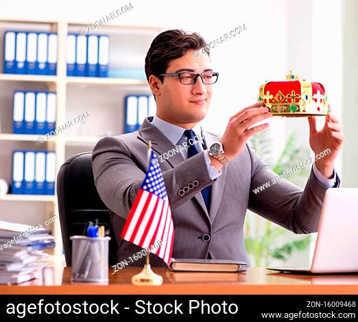 The businessman with american flag in office
