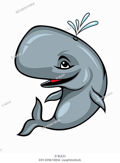 Smiling sperm whale on white background. Vector illustration