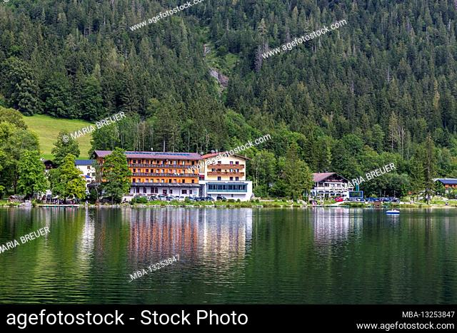 Hotel complex, Hintersee, Ramsau, Berchtesgaden, Berchtesgaden Alps, Berchtesgaden National Park, Berchtesgadener Land, Upper Bavaria, Bavaria, Germany, Europe