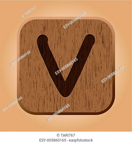 Hand drawn wooden letter V