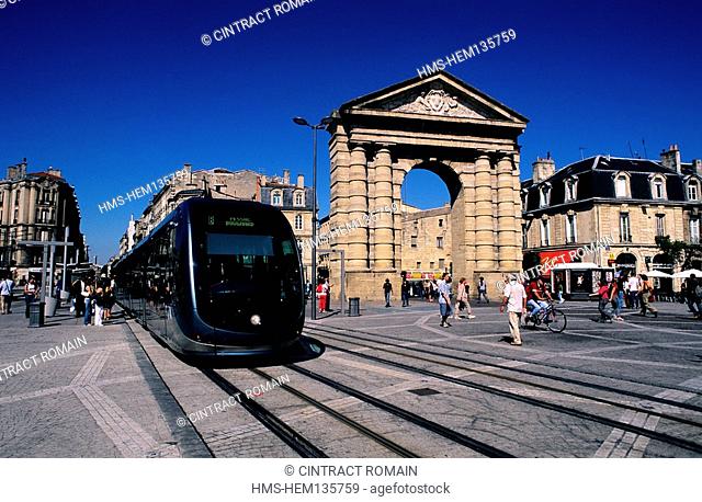 France, Gironde, Bordeaux, area listed as World Heritage by UNESCO, tramway at Place de la Victoire
