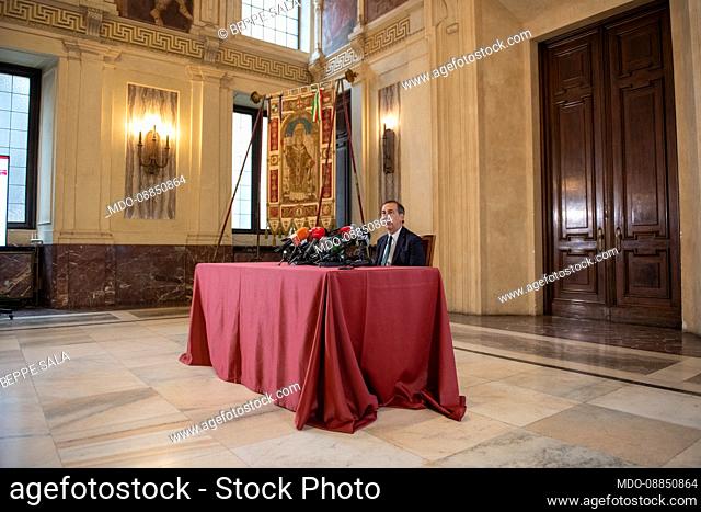 Mayor Beppe Sala during the press conference for his second term at Palazzo Marino. Milan (Italy), October 5th, 2021
