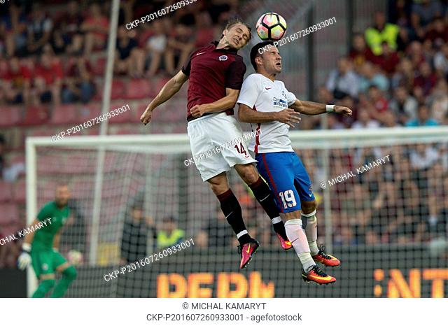 Martin Frydek of Sparta, left, and Adnan Aganovic of Steaua in action during the 3rd qualifying round of football Champions League
