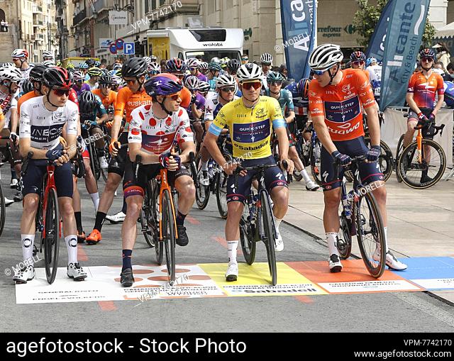 Belgian Remco Evenepoel of Quick-Step Alpha Vinyl (C) pictured at the start of stage three of the 'Volta a la Comunitat Valenciana' Tour of Valencia cycling...