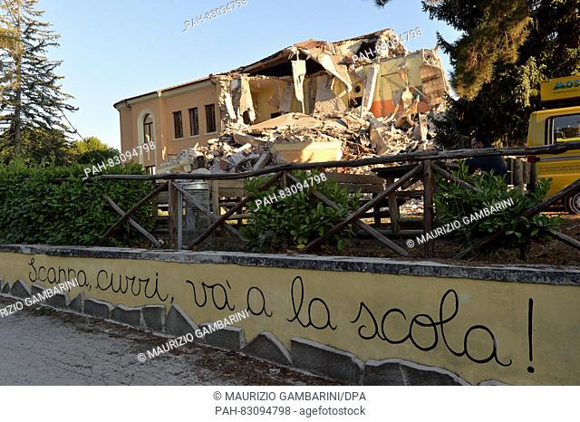 The school, which was built only four years ago, lies in ruins in Amatrice, Italy, 25 August 2016. A strong earthquake claimed numerous lives in central Italy...