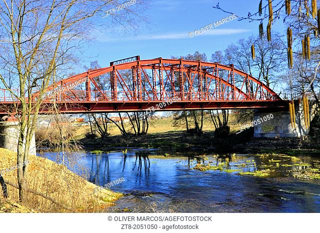 Iron bridge in winter; Queen's Bridge was built in the early twentieth century on the outskirts of La Bañeza, Leon province, Castilla-Leon, Spain