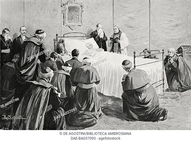 Pope Leo XIII's death, Vatican, drawing by Riccardo Salvadori, from L'Illustrazione Italiana, Year XXX, No 30, July 26, 1903