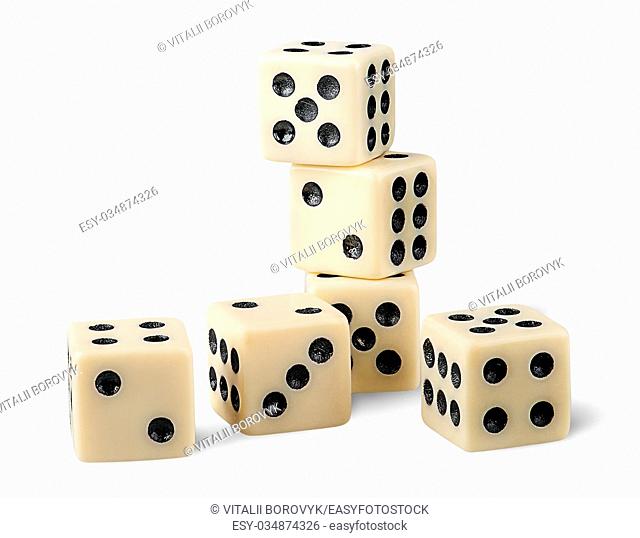 Six gaming dice isolated on white background