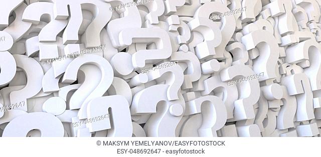 Question marks backround. FAQ, decision and confusion concept. 3d illustration