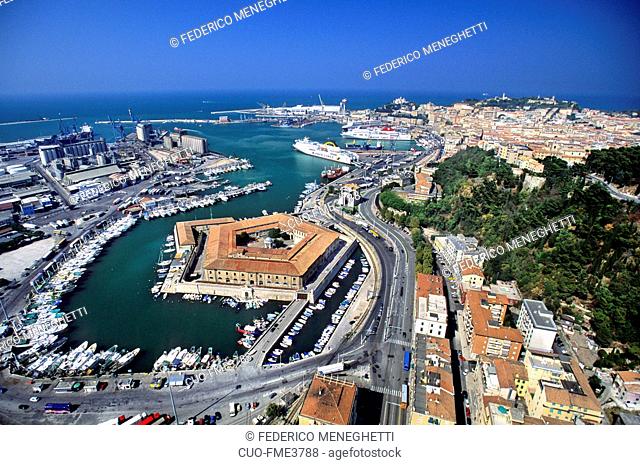 aerial view and Mole Vanvitelliana, Ancona, Marche, Italy, Europe