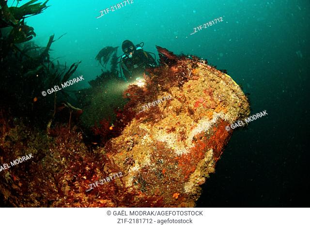 Diving on the supertanker Amoco Cadiz wreck that sank in Brittany, causing one the heaviest ecological disaster of history in 1978