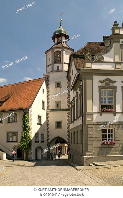 Historic city hall with Baroque facade and city hall tower, Wangen, Allgaeu, Baden-Wuerttemberg, Germany, Europe