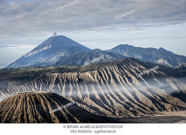 View of Mt. Semeru, Batok and Widodaren in Bromo Tengger Semeru National Park (East Java, Indonesia)