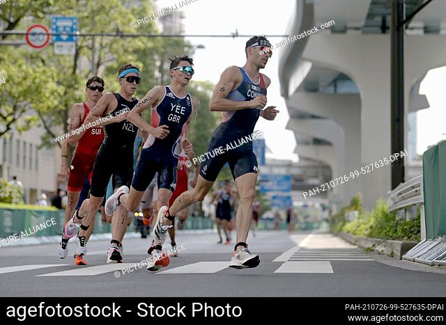 26 July 2021, Japan, Tokio: Triathlon: Olympics, Olympic distance (1.5 km swim, 40 km bike, 10 km run), men at Odaiba Marine Park