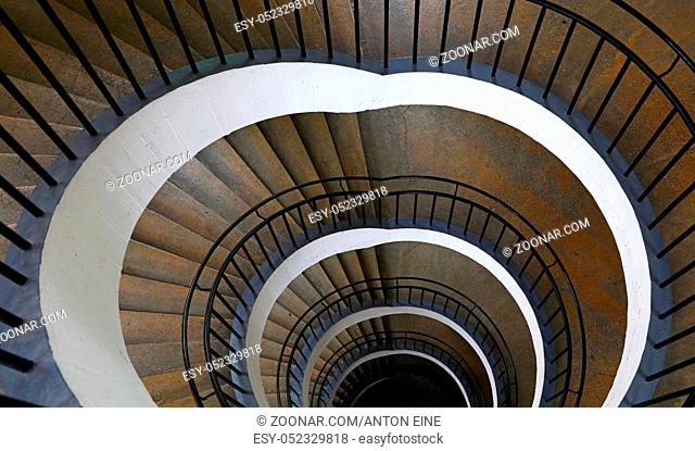 Spiral staircase with curve shape diminishing perspective, high angle view