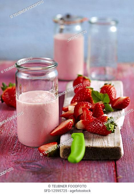 Homemade strawberry and cream liqueur with vodka