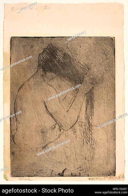 Back View of Draped Model Arranging Her Hair. Artist: Mary Cassatt (American, Pittsburgh, Pennsylvania 1844-1926 Le Mesnil-Théribus, Oise); Date: ca