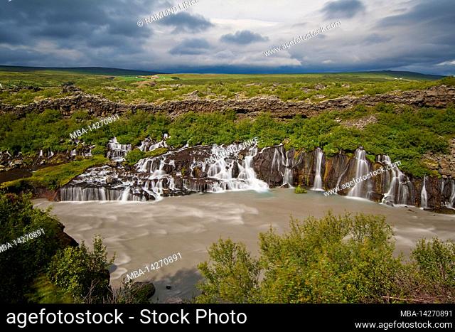 Waterfall, Hraunfossar, Hvita, River, Summer, Borgarnes, Vesturland, Iceland