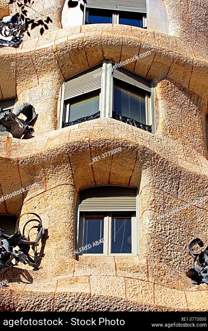 Windows of La Pedrera, Casa Mila, modernist, 1912, architect Antoni Gaudí, Eixample, Barcelona, Catalonia, Spain