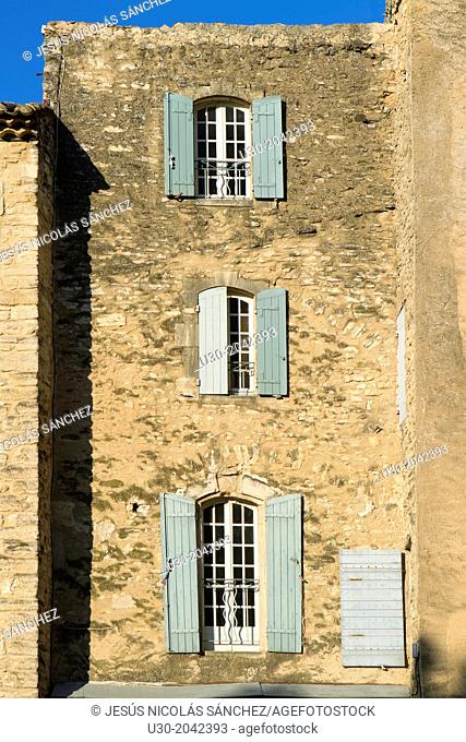 House of Gordes village, labeled The Most Beautiful Villages of France, Vaucluse department, Provence-Alpes-Cote d'Azur region. France